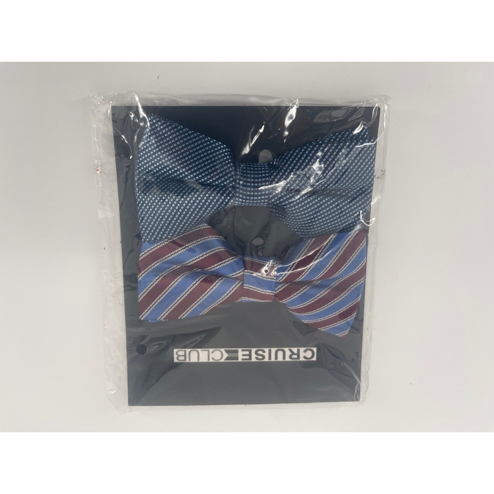Cruise Club 2 Pack Bow Ties Mens Blue Check Burgundy Striped Formal Pre-Tied New